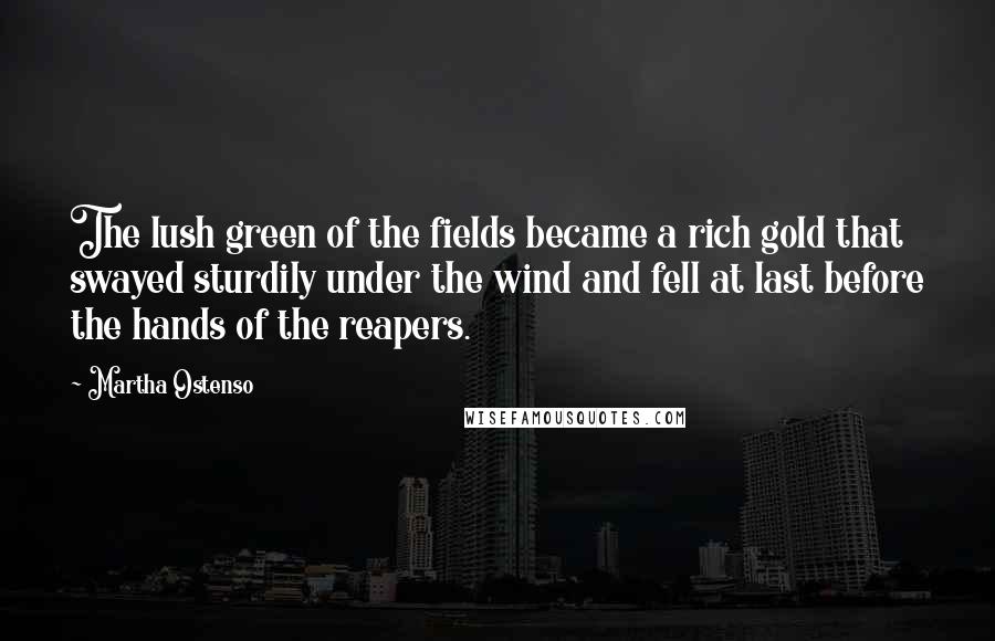 Martha Ostenso Quotes: The lush green of the fields became a rich gold that swayed sturdily under the wind and fell at last before the hands of the reapers.