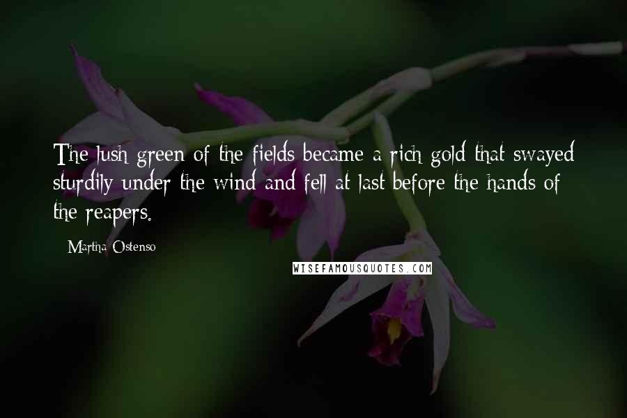 Martha Ostenso Quotes: The lush green of the fields became a rich gold that swayed sturdily under the wind and fell at last before the hands of the reapers.