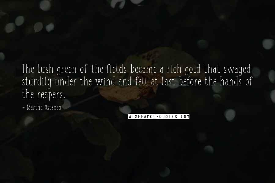 Martha Ostenso Quotes: The lush green of the fields became a rich gold that swayed sturdily under the wind and fell at last before the hands of the reapers.