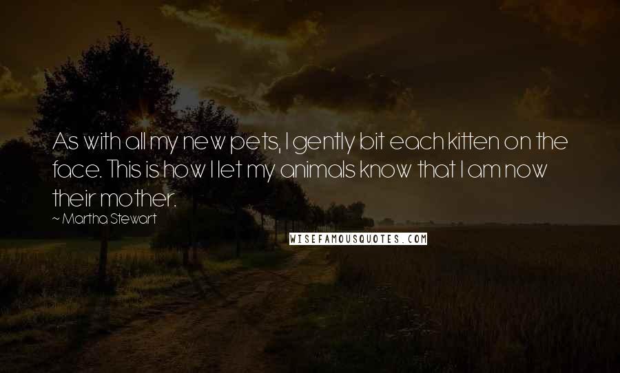 Martha Stewart Quotes: As with all my new pets, I gently bit each kitten on the face. This is how I let my animals know that I am now their mother.