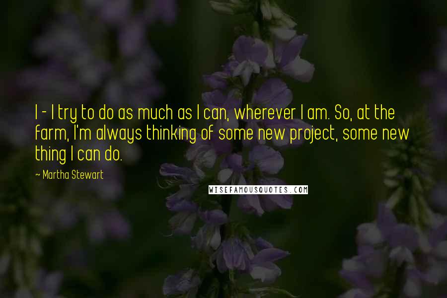 Martha Stewart Quotes: I - I try to do as much as I can, wherever I am. So, at the farm, I'm always thinking of some new project, some new thing I can do.