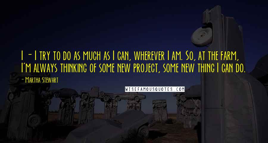 Martha Stewart Quotes: I - I try to do as much as I can, wherever I am. So, at the farm, I'm always thinking of some new project, some new thing I can do.