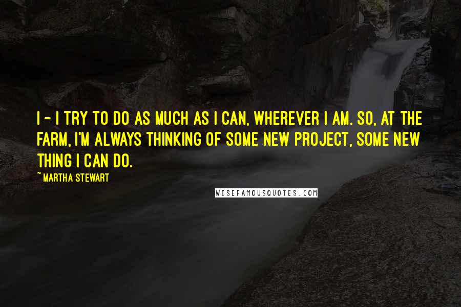 Martha Stewart Quotes: I - I try to do as much as I can, wherever I am. So, at the farm, I'm always thinking of some new project, some new thing I can do.