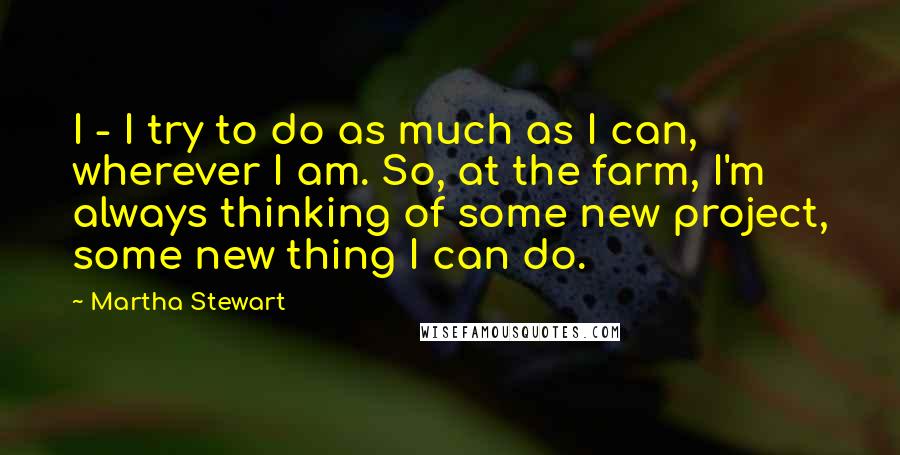 Martha Stewart Quotes: I - I try to do as much as I can, wherever I am. So, at the farm, I'm always thinking of some new project, some new thing I can do.