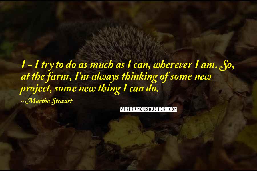 Martha Stewart Quotes: I - I try to do as much as I can, wherever I am. So, at the farm, I'm always thinking of some new project, some new thing I can do.