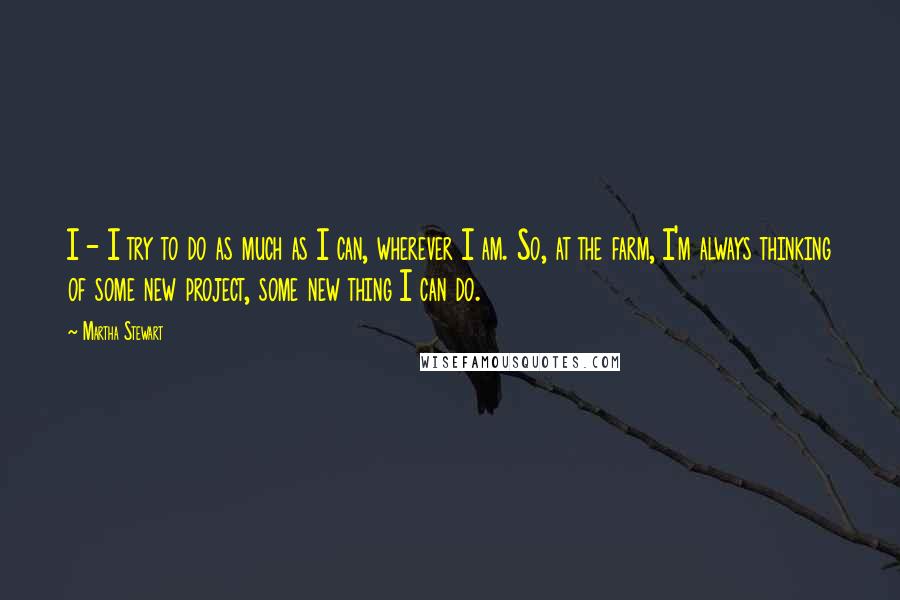 Martha Stewart Quotes: I - I try to do as much as I can, wherever I am. So, at the farm, I'm always thinking of some new project, some new thing I can do.