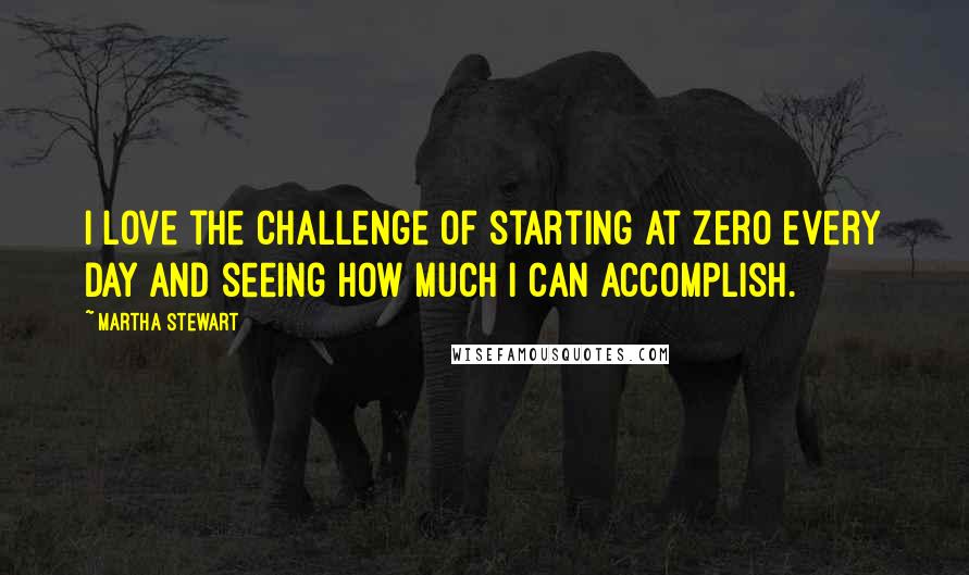 Martha Stewart Quotes: I love the challenge of starting at zero every day and seeing how much I can accomplish.