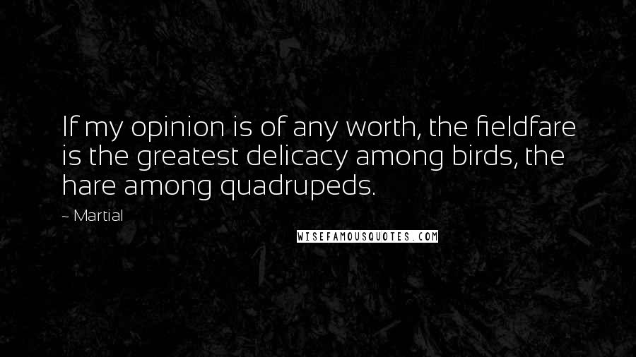 Martial Quotes: If my opinion is of any worth, the fieldfare is the greatest delicacy among birds, the hare among quadrupeds.