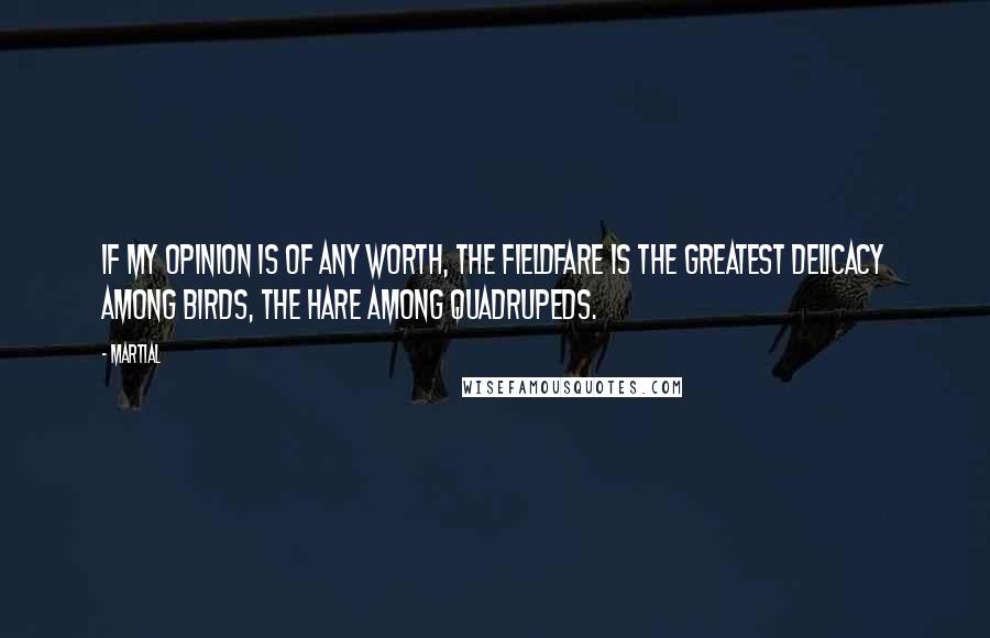 Martial Quotes: If my opinion is of any worth, the fieldfare is the greatest delicacy among birds, the hare among quadrupeds.
