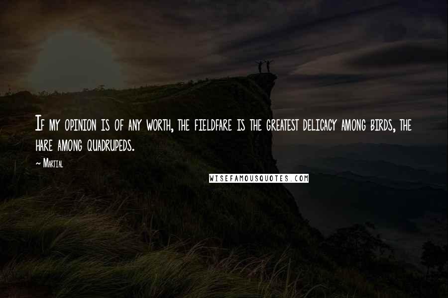 Martial Quotes: If my opinion is of any worth, the fieldfare is the greatest delicacy among birds, the hare among quadrupeds.