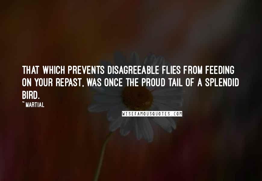 Martial Quotes: That which prevents disagreeable flies from feeding on your repast, was once the proud tail of a splendid bird.