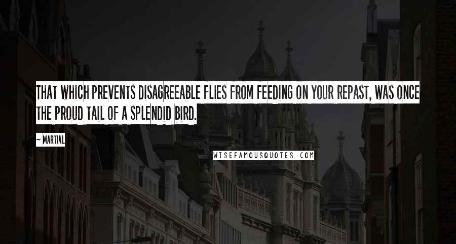 Martial Quotes: That which prevents disagreeable flies from feeding on your repast, was once the proud tail of a splendid bird.