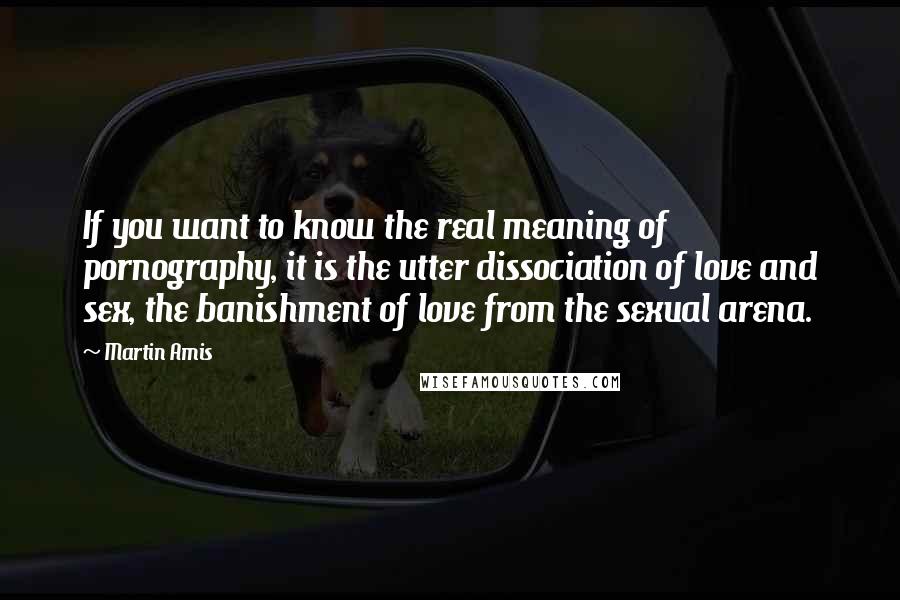 Martin Amis Quotes: If you want to know the real meaning of pornography, it is the utter dissociation of love and sex, the banishment of love from the sexual arena.