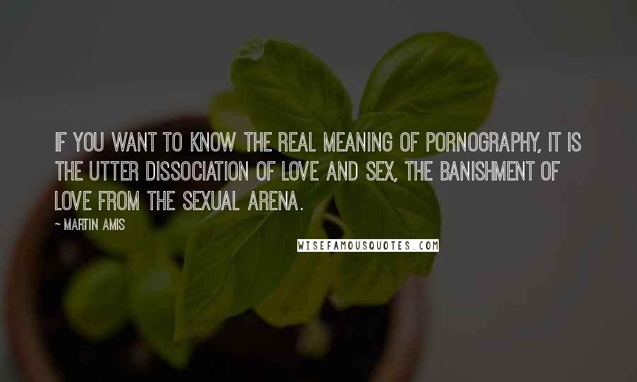 Martin Amis Quotes: If you want to know the real meaning of pornography, it is the utter dissociation of love and sex, the banishment of love from the sexual arena.