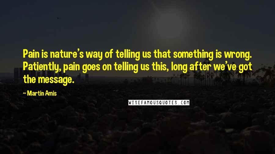 Martin Amis Quotes: Pain is nature's way of telling us that something is wrong. Patiently, pain goes on telling us this, long after we've got the message.