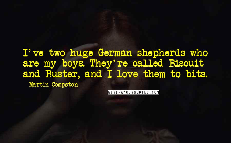 Martin Compston Quotes: I've two huge German shepherds who are my boys. They're called Biscuit and Buster, and I love them to bits.