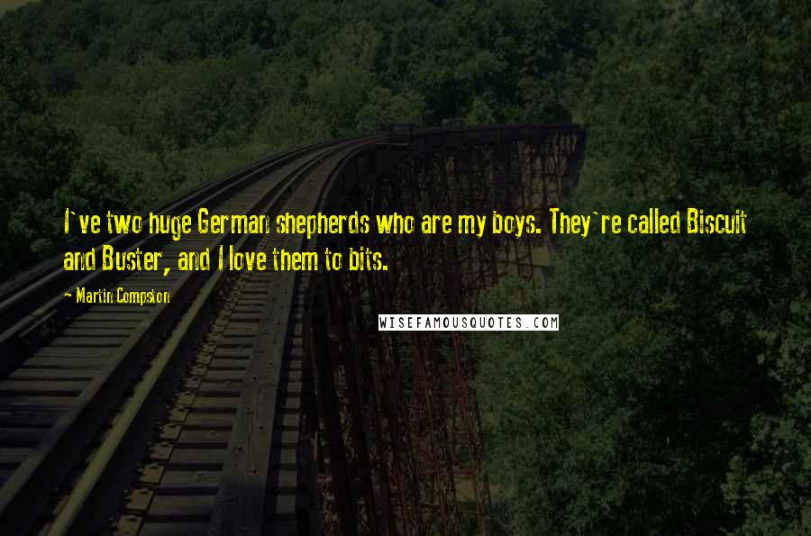 Martin Compston Quotes: I've two huge German shepherds who are my boys. They're called Biscuit and Buster, and I love them to bits.