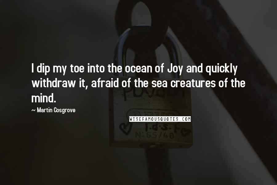 Martin Cosgrove Quotes: I dip my toe into the ocean of Joy and quickly withdraw it, afraid of the sea creatures of the mind.