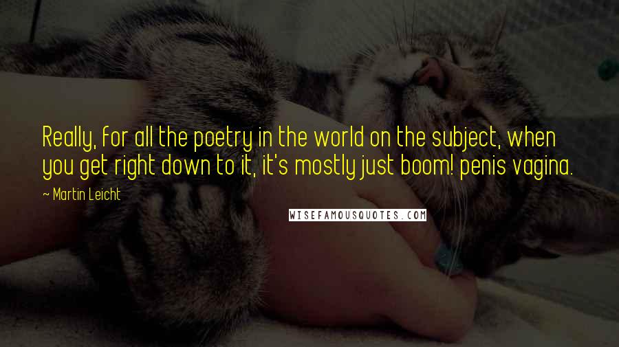 Martin Leicht Quotes: Really, for all the poetry in the world on the subject, when you get right down to it, it's mostly just boom! penis vagina.