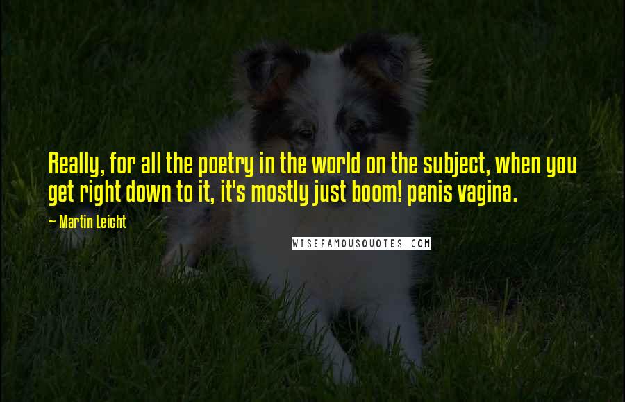 Martin Leicht Quotes: Really, for all the poetry in the world on the subject, when you get right down to it, it's mostly just boom! penis vagina.