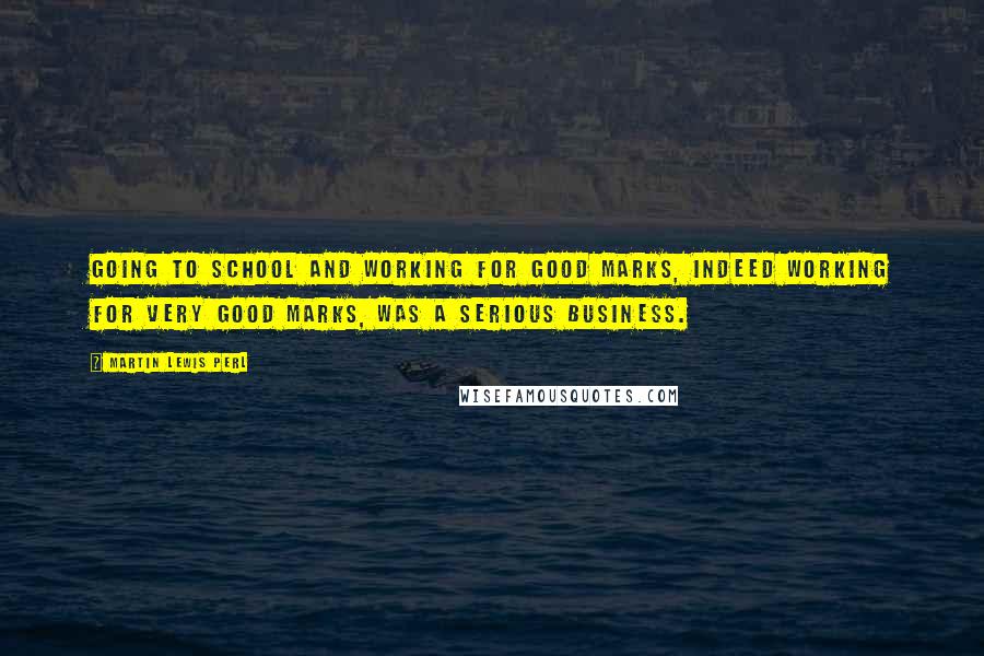 Martin Lewis Perl Quotes: Going to school and working for good marks, indeed working for very good marks, was a serious business.