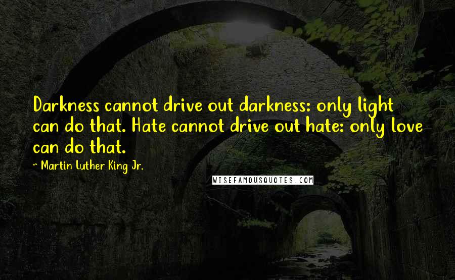 Martin Luther King Jr. Quotes: Darkness cannot drive out darkness: only light can do that. Hate cannot drive out hate: only love can do that.