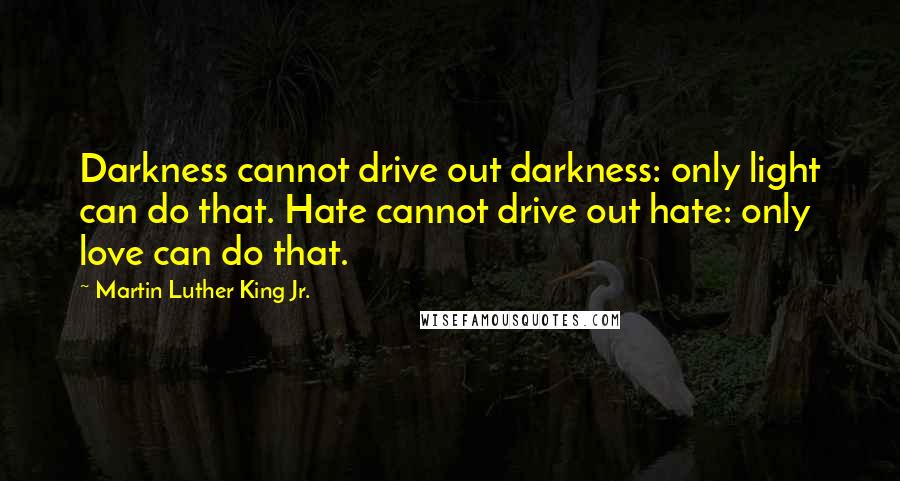 Martin Luther King Jr. Quotes: Darkness cannot drive out darkness: only light can do that. Hate cannot drive out hate: only love can do that.