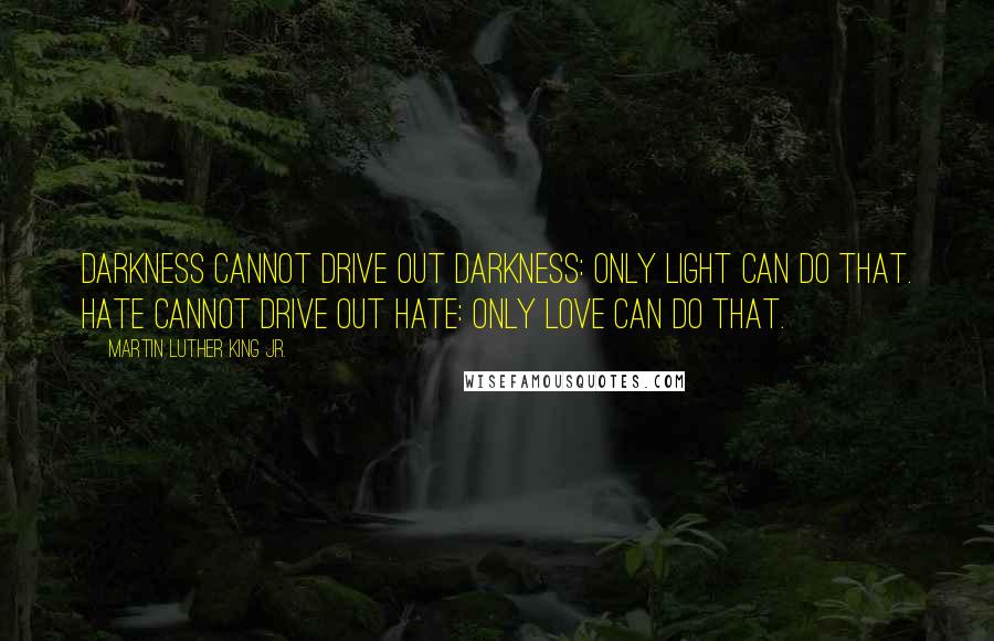 Martin Luther King Jr. Quotes: Darkness cannot drive out darkness: only light can do that. Hate cannot drive out hate: only love can do that.