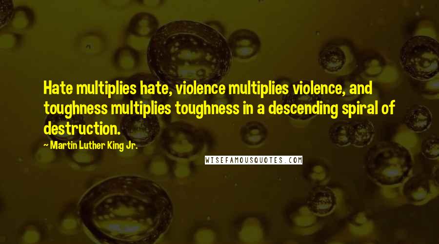 Martin Luther King Jr. Quotes: Hate multiplies hate, violence multiplies violence, and toughness multiplies toughness in a descending spiral of destruction.
