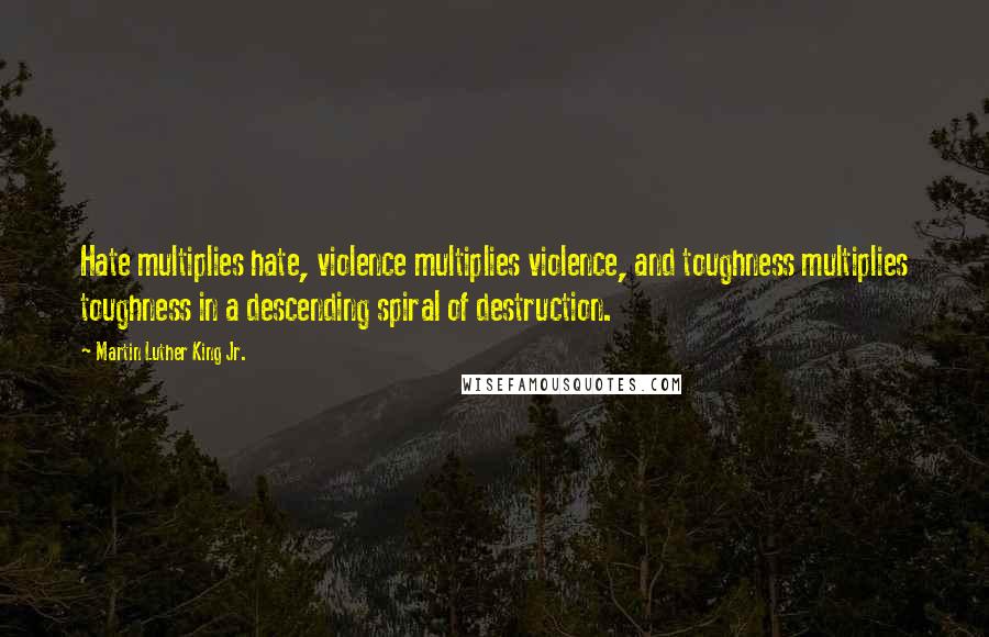 Martin Luther King Jr. Quotes: Hate multiplies hate, violence multiplies violence, and toughness multiplies toughness in a descending spiral of destruction.