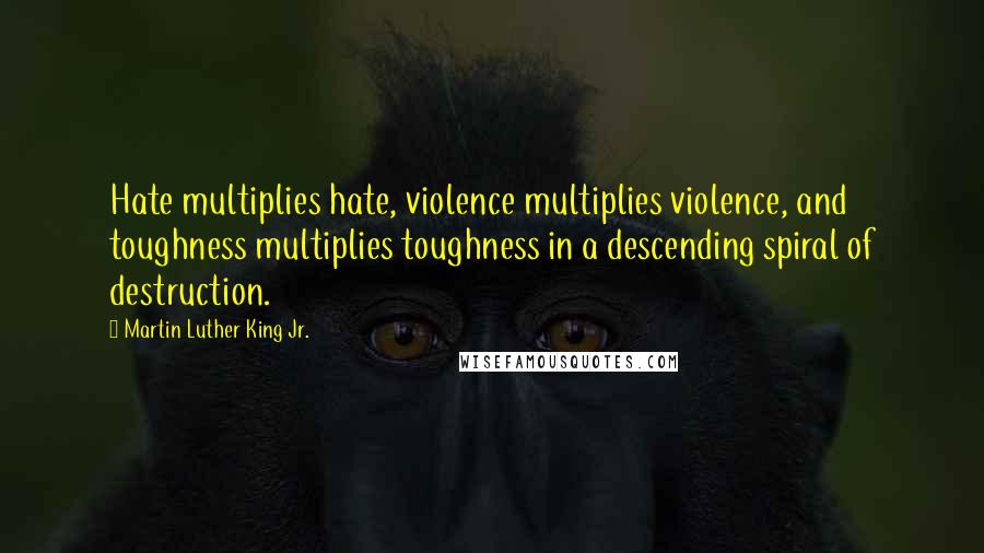 Martin Luther King Jr. Quotes: Hate multiplies hate, violence multiplies violence, and toughness multiplies toughness in a descending spiral of destruction.