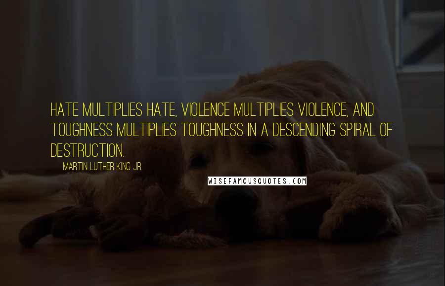 Martin Luther King Jr. Quotes: Hate multiplies hate, violence multiplies violence, and toughness multiplies toughness in a descending spiral of destruction.
