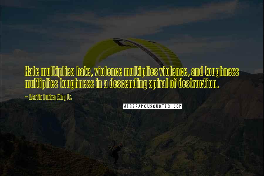 Martin Luther King Jr. Quotes: Hate multiplies hate, violence multiplies violence, and toughness multiplies toughness in a descending spiral of destruction.