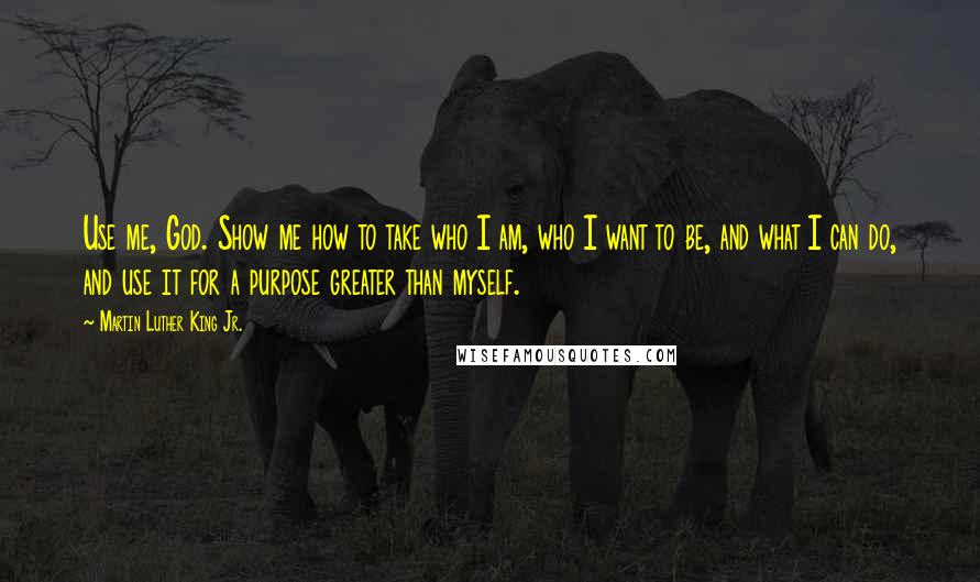 Martin Luther King Jr. Quotes: Use me, God. Show me how to take who I am, who I want to be, and what I can do, and use it for a purpose greater than myself.