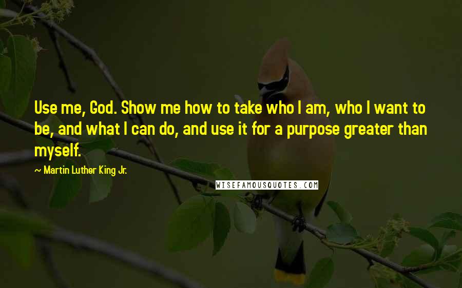 Martin Luther King Jr. Quotes: Use me, God. Show me how to take who I am, who I want to be, and what I can do, and use it for a purpose greater than myself.