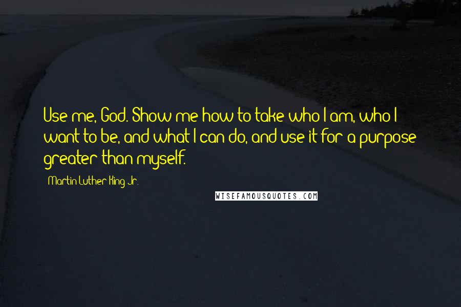 Martin Luther King Jr. Quotes: Use me, God. Show me how to take who I am, who I want to be, and what I can do, and use it for a purpose greater than myself.