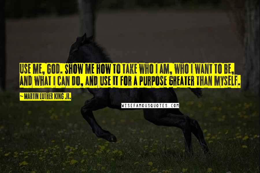 Martin Luther King Jr. Quotes: Use me, God. Show me how to take who I am, who I want to be, and what I can do, and use it for a purpose greater than myself.