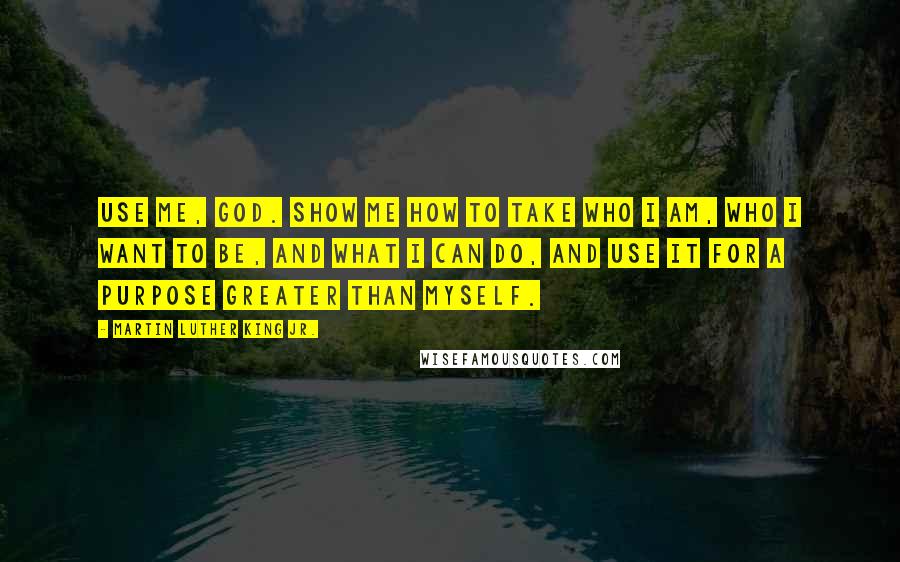 Martin Luther King Jr. Quotes: Use me, God. Show me how to take who I am, who I want to be, and what I can do, and use it for a purpose greater than myself.