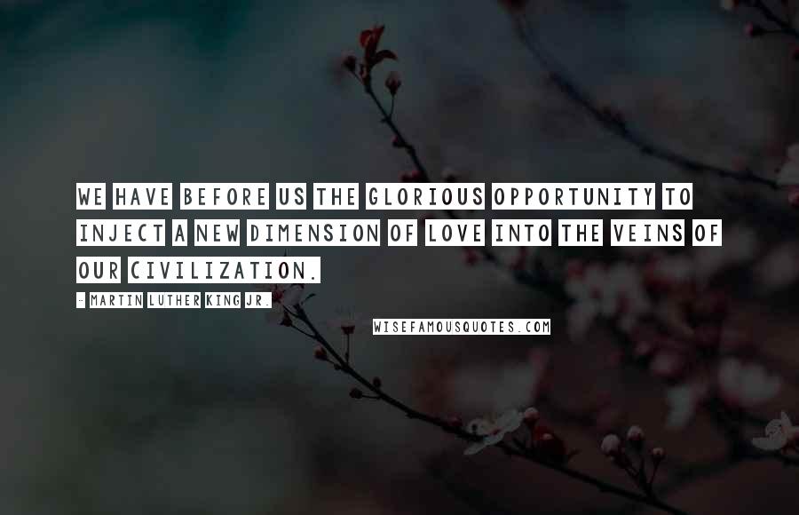 Martin Luther King Jr. Quotes: We have before us the glorious opportunity to inject a new dimension of love into the veins of our civilization.