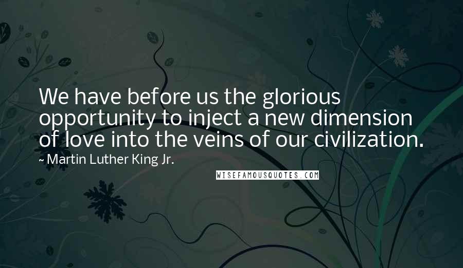 Martin Luther King Jr. Quotes: We have before us the glorious opportunity to inject a new dimension of love into the veins of our civilization.