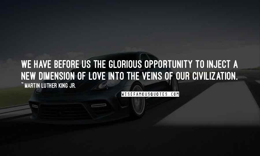 Martin Luther King Jr. Quotes: We have before us the glorious opportunity to inject a new dimension of love into the veins of our civilization.