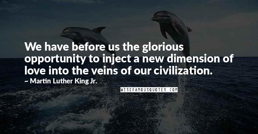 Martin Luther King Jr. Quotes: We have before us the glorious opportunity to inject a new dimension of love into the veins of our civilization.