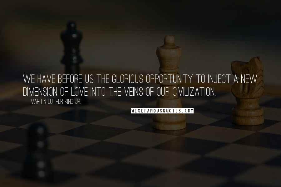 Martin Luther King Jr. Quotes: We have before us the glorious opportunity to inject a new dimension of love into the veins of our civilization.
