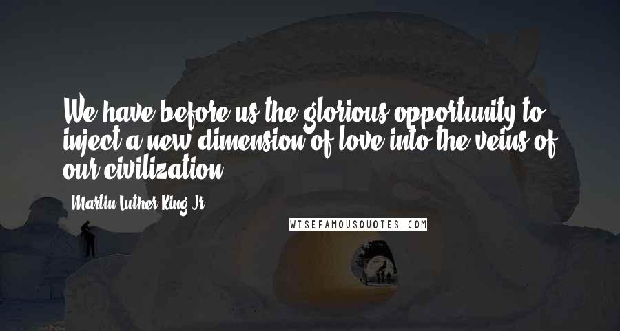 Martin Luther King Jr. Quotes: We have before us the glorious opportunity to inject a new dimension of love into the veins of our civilization.