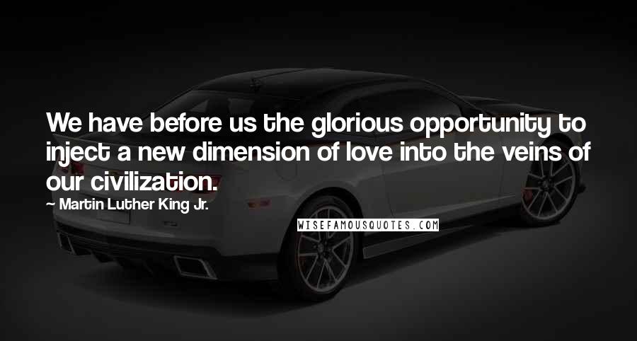 Martin Luther King Jr. Quotes: We have before us the glorious opportunity to inject a new dimension of love into the veins of our civilization.
