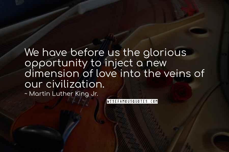 Martin Luther King Jr. Quotes: We have before us the glorious opportunity to inject a new dimension of love into the veins of our civilization.