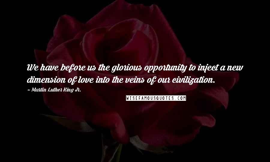 Martin Luther King Jr. Quotes: We have before us the glorious opportunity to inject a new dimension of love into the veins of our civilization.