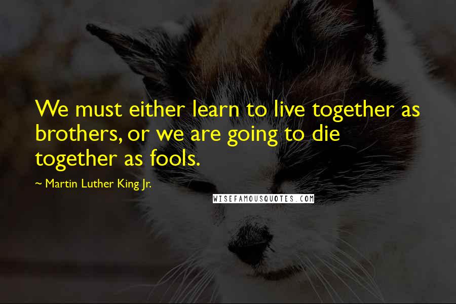 Martin Luther King Jr. Quotes: We must either learn to live together as brothers, or we are going to die together as fools.