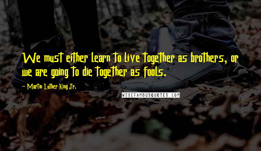 Martin Luther King Jr. Quotes: We must either learn to live together as brothers, or we are going to die together as fools.
