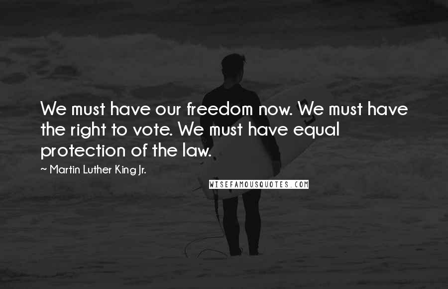 Martin Luther King Jr. Quotes: We must have our freedom now. We must have the right to vote. We must have equal protection of the law.